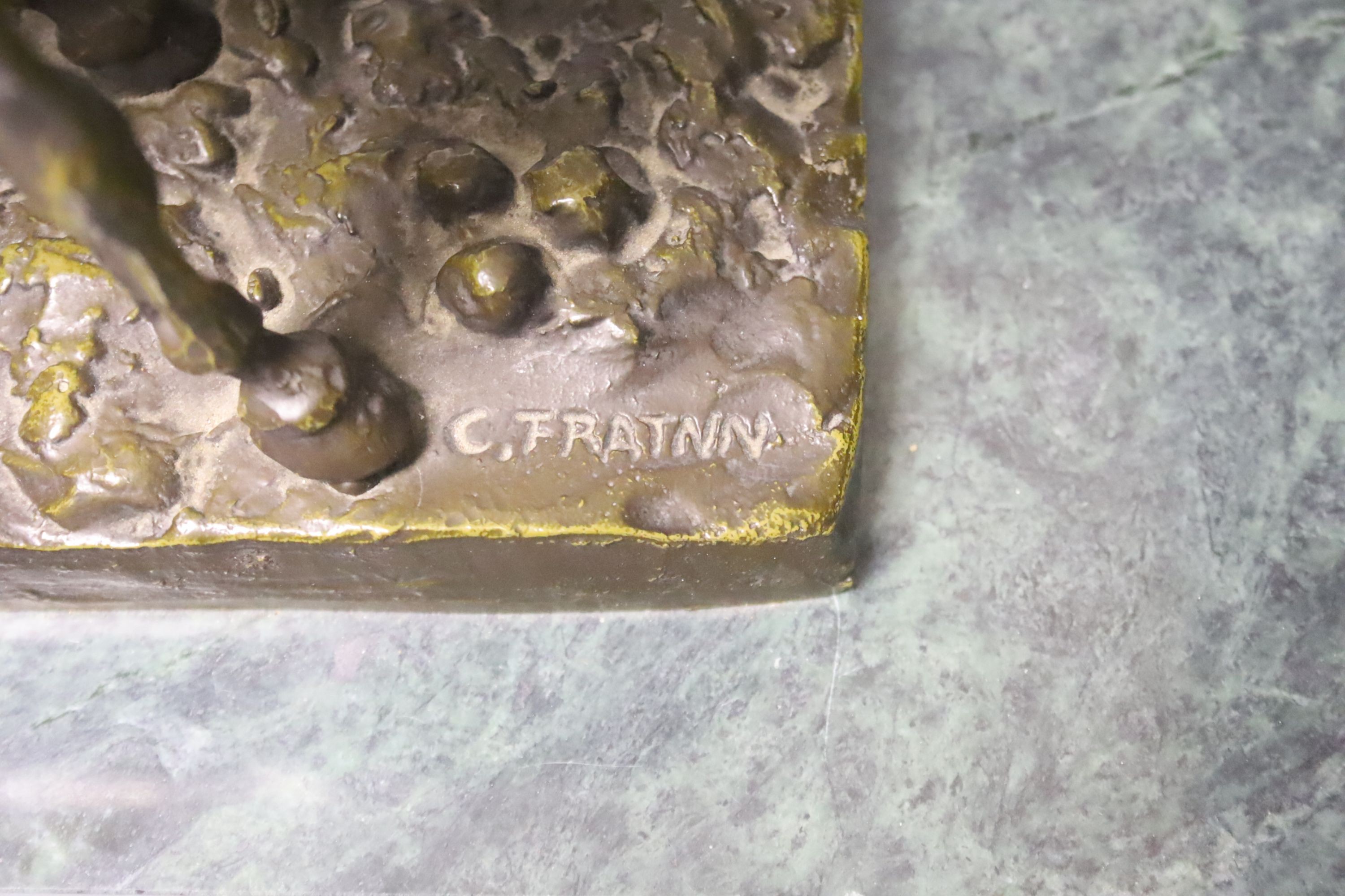 After C Frattin - horse and foal bronze group on marble base 35cm